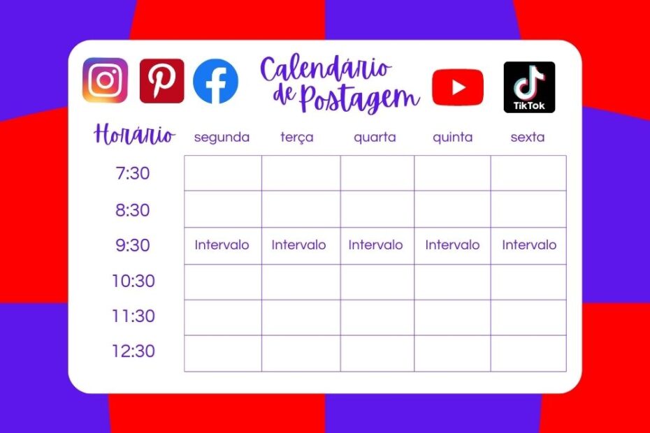 calendario para postagens no instagram